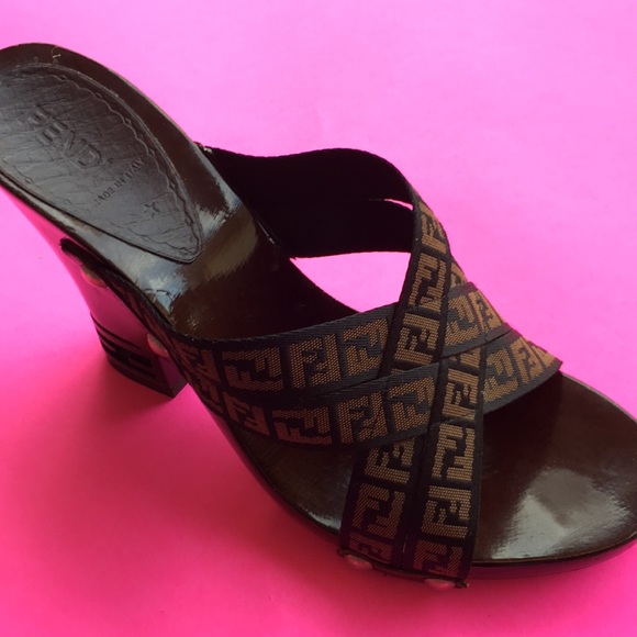 Fendi Shoes - Fendi monogram wood logo heel shoes 40